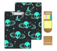 KUJKBFWJ Acrylic Clipboards with Sticky Note, A4 Letter Size Durable Cute Clip Board 9x12.5, for Students, Nursing, School and Office, with Low Profile Clip & Hanging Loop, Green Alien
