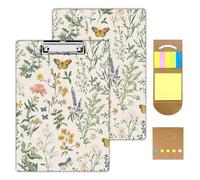 KUJKBFWJ Acrylic Clipboards with Sticky Note, A4 Letter Size Durable Cute Clip Board 9x12.5, for Students, Nursing, School and Office, with Low Profile Clip & Hanging Loop, Flower Specimens