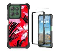 KUJKBFWJ Case for Motorola Moto G 5G 2025, [Military-Grade Protection] 4-Airbag Corners + Dual Layer Design | Shockproof Rugged Bumper, Heavy Duty Phone Cover for Moto G 5G 2025, Red and Pink Flora