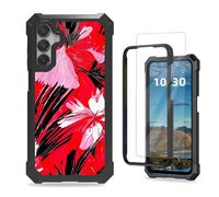 KUJKBFWJ Case for Samsung Galaxy A16, [Military-Grade Protection] 4-Airbag Corners + Dual Layer Design | Shockproof Rugged Bumper, Heavy Duty Phone Cover for Galaxy A16, Red and Pink Flora