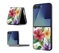 KUJKBFWJ Case for Samsung Galaxy Z Flip 7, Print-Upgraded Ultra-Thin Hard PC Cover, Slim Shockproof Anti-Scratch Protective Phone Cover for Galaxy Z Flip 7, Tropical Flowers