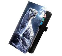 KUJKBFWJ Checkbook Cover for Personal Checkbook, Checkbook Holder with Pen Holder & Built-in Clear Plastic Divider for Duplicate Checks, 9, White Tiger on Rock, 7.8 x 4.7 x 0.3 inches, Contemporary
