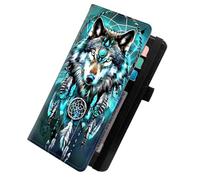 KUJKBFWJ Checkbook Cover for Personal Checkbook, Checkbook Holder with Pen Holder & Built-in Clear Plastic Divider for Duplicate Checks, 3, Dreamcatcher and Wolf, 7.8 x 4.7 x 0.3 inches, Contemporary