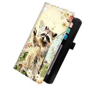 KUJKBFWJ Checkbook Cover for Personal Checkbook, Checkbook Holder with Pen Holder & Built-in Clear Plastic Divider for Duplicate Checks, 5, Little Funny Raccoon, 7.8 x 4.7 x 0.3 inches, Contemporary