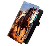 KUJKBFWJ Checkbook Wallet & Holder | Leather Cover for Duplicate/Side-Tear Checks | Slim Check Book Wallet Women & Men with Card Slots, Pen Loop | Premium Unisex Organizer, 17, Three Brown Horses, 7.8