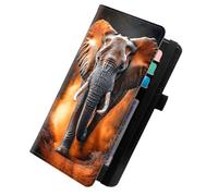 KUJKBFWJ Checkbook Wallet & Holder | Leather Cover for Duplicate/Side-Tear Checks | Slim Check Book Wallet Women & Men with Card Slots, Pen Loop | Premium Unisex Organizer, 19, Majestic Elephant, 7.8