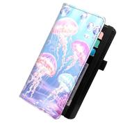 KUJKBFWJ Checkbook Wallet & Holder | Leather Cover for Duplicate/Side-Tear Checks | Slim Check Book Wallet Women & Men with Card Slots, Pen Loop | Premium Unisex Organizer, 20, Jellyfish in the Ocean