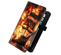 KUJKBFWJ Checkbook Wallet & Holder | Leather Cover for Duplicate/Side-Tear Checks | Slim Check Book Wallet Women & Men with Card Slots, Pen Loop | Premium Unisex Organizer, 13, Ship in Fire, 7.8 x 4.7