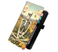 KUJKBFWJ Checkbook Wallet & Holder | Leather Cover for Duplicate/Side-Tear Checks | Slim Check Book Wallet Women & Men with Card Slots, Pen Loop | Premium Unisex Organizer, 19, Skeleton in the Field