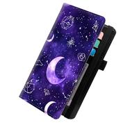KUJKBFWJ Checkbook Wallet & Holder | Leather Cover for Duplicate/Side-Tear Checks | Slim Check Book Wallet Women & Men with Card Slots, Pen Loop | Premium Unisex Organizer, 16, Dark Purple Celestial