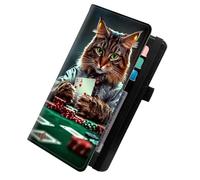KUJKBFWJ Checkbook Wallet & Holder | Leather Cover for Duplicate/Side-Tear Checks | Slim Check Book Wallet Women & Men with Card Slots, Pen Loop | Premium Unisex Organizer, 20, A Cat on the Poker
