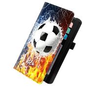 KUJKBFWJ Checkbook Wallet & Holder | Leather Cover for Duplicate/Side-Tear Checks | Slim Check Book Wallet Women & Men with Card Slots, Pen Loop | Premium Unisex Organizer, 18, Ball on Fire and Water