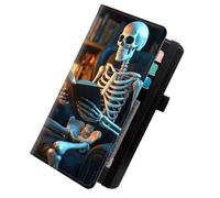 KUJKBFWJ Checkbook Wallet & Holder | Leather Cover for Duplicate/Side-Tear Checks | Slim Check Book Wallet Women & Men with Card Slots, Pen Loop | Premium Unisex Organizer, 19, The Skeleton of Reading