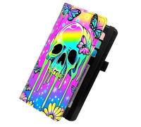 KUJKBFWJ Checkbook Wallet & Holder | Leather Cover for Duplicate/Side-Tear Checks | Slim Check Book Wallet Women & Men with Card Slots, Pen Loop | Premium Unisex Organizer, 16, Colorful Skull