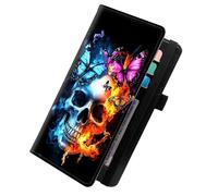 KUJKBFWJ Checkbook Wallet & Holder | Leather Cover for Duplicate/Side-Tear Checks | Slim Check Book Wallet Women & Men with Card Slots, Pen Loop | Premium Unisex Organizer, 13, Skull Colorful Moth