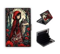 KUJKBFWJ Credit Card Holder Wallet for Women - Ultra-Slim Metal Card Wallet with RFID Blocking | Mini 6-Slot Card Case Wallet, Secure & Stylish Metal Credit Card Holder, 4, Red Girl and Wolf, 3.78 x