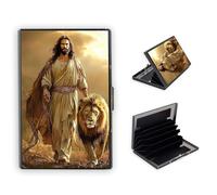 KUJKBFWJ Credit Card Holder Wallet for Women - Ultra-Slim Metal Card Wallet with RFID Blocking | Mini 6-Slot Card Case Wallet, Secure & Stylish Metal Credit Card Holder, 4, Lion Of Judah Jesus, 3.78 x