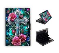 KUJKBFWJ Credit Card Holder Wallet for Women - Ultra-Slim Metal Card Wallet with RFID Blocking | Mini 6-Slot Card Case Wallet, Secure & Stylish Metal Credit Card Holder, 4, Stained Glass Cross, 3.78 x