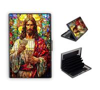 KUJKBFWJ Credit Card Holder Wallet for Women - Ultra-Slim Metal Card Wallet with RFID Blocking | Mini 6-Slot Card Case Wallet, Secure & Stylish Metal Credit Card Holder, 8, Divine Mercy, 3.78 x 2.6 x