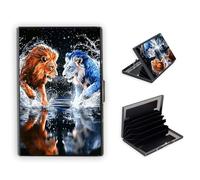 KUJKBFWJ Credit Card Holder Wallet for Women - Ultra-Slim Metal Card Wallet with RFID Blocking | Mini 6-Slot Card Case Wallet, Secure & Stylish Metal Credit Card Holder, 5, The Fighting Lion, 3.78 x