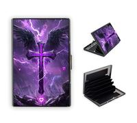 KUJKBFWJ Credit Card Holder Wallet for Women - Ultra-Slim Metal Card Wallet with RFID Blocking | Mini 6-Slot Card Case Wallet, Secure & Stylish Metal Credit Card Holder, 7, Purple Cross, 3.78 x 2.6 x