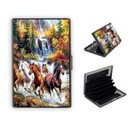 KUJKBFWJ Credit Card Holder Wallet for Women - Ultra-Slim Metal Card Wallet with RFID Blocking | Mini 6-Slot Card Case Wallet, Secure & Stylish Metal Credit Card Holder, 5, Horses Through River, 3.78