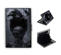 KUJKBFWJ Credit Card Holder Wallet for Women - Ultra-Slim Metal Card Wallet with RFID Blocking | Mini 6-Slot Card Case Wallet, Secure & Stylish Metal Credit Card Holder, 11, Crow on the Skull, 3.78 x