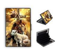 KUJKBFWJ Credit Card Holder Wallet for Women - Ultra-Slim Metal Card Wallet with RFID Blocking | Mini 6-Slot Card Case Wallet, Secure & Stylish Metal Credit Card Holder, 7, Lion and Lamb, 3.78 x 2.6 x