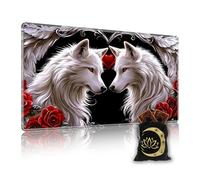 KUJKBFWJ for MTG Playmat in Storage Bag, Commander Board Game Play Mat Desk Pad, Hand-Painted Stitched Edges Aged Map 27.6x15.7 in,Ideal for TCG/MTG/CCG/RPG Game Playmat, Wolf Lovers