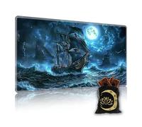 KUJKBFWJ for MTG Playmat in Storage Bag, Commander Board Game Play Mat Desk Pad, Hand-Painted Stitched Edges Aged Map 27.6x15.7 in,Ideal for TCG/MTG/CCG/RPG Game Playmat, A Majestic Sailing Ship