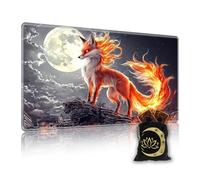 KUJKBFWJ for MTG Playmat in Storage Bag, Commander Board Game Play Mat Desk Pad, Hand-Painted Stitched Edges Aged Map 27.6x15.7 in,Ideal for TCG/MTG/CCG/RPG Game Playmat, Orange Fox with Nine Tails