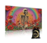 KUJKBFWJ for MTG Playmat in Storage Bag, Commander Board Game Play Mat Desk Pad, Hand-Painted Stitched Edges Aged Map 27.6x15.7 in,Ideal for TCG/MTG/CCG/RPG Game Playmat, A Skeleton and Flowers