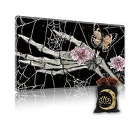 KUJKBFWJ for MTG Playmat in Storage Bag, Commander Board Game Play Mat Desk Pad, Hand-Painted Stitched Edges Aged Map 23.6x13.8 in,Ideal for TCG/MTG/CCG/RPG Game Playmat, Hand Skeleton Flower