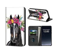 KUJKBFWJ Phone Case Wallet for Samsung Galaxy A13, RFID Women Approved Cell Phone Wallet with 3 Card Slots,Flip PU Leather Magnetic Closure Cover for Galaxy A13, Floral Horse