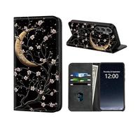KUJKBFWJ Phone Case Wallet for Samsung Galaxy A13, RFID Women Approved Cell Phone Wallet with 3 Card Slots,Flip PU Leather Magnetic Closure Cover for Galaxy A13, Cherry Moon