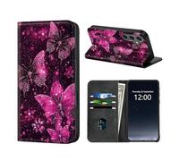 KUJKBFWJ Phone Case Wallet for Samsung Galaxy A13, RFID Women Approved Cell Phone Wallet with 3 Card Slots,Flip PU Leather Magnetic Closure Cover for Galaxy A13, Glowing Pink Butterfiies