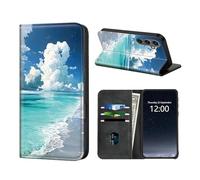 KUJKBFWJ Phone Case Wallet for Samsung Galaxy A35, RFID Women Approved Cell Phone Wallet with 3 Card Slots,Flip PU Leather Magnetic Closure Cover for Galaxy A35, The Vast Sea