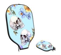 KUJKBFWJ Pickleball Paddle Cover- Premium Water-Resistant Racket Sleeves with Reinforced Zippers, Extra Padding Protection, Universal Fit for USAPA Standard Paddles, Skulls with Colored Flowers