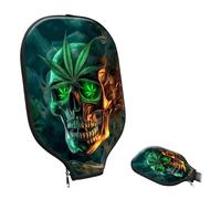 KUJKBFWJ Pickleball Paddle Cover- Premium Water-Resistant Racket Sleeves with Reinforced Zippers, Universal Fit for USAPA Standard Paddles, Extra Padding Protection Cool Green Skull