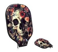 KUJKBFWJ Pickleball Paddle Cover- Premium Water-Resistant Racket Sleeves with Reinforced Zippers, Universal Fit for USAPA Standard Paddles, Extra Padding Protection Gothic Floral Skull