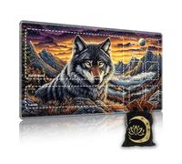 KUJKBFWJ Premium CCG Playmat with 6 Gaming Zones | 28x16 Non-Slip Rubber Surface MTG Mat | Black Play Card Storage Pouch for TCG Playmat | Free Wolf and Wilderness