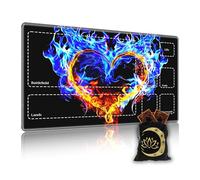 KUJKBFWJ Premium CCG Playmat with 6 Gaming Zones | 28x16 Non-Slip Rubber Surface MTG Mat | Black Play Card Storage Pouch for TCG Playmat | Heart Fire