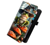 KUJKBFWJ Premium Leather Checkbook Cover for Top & Side Tear Registers Duplicate Checks with Plastic Insert Flap Card Holder Pen Hoop Slim Wallet for Men and Women,A1, Magic Frog Mushroom, 7.8 x 4.7 x