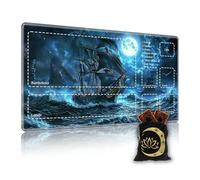 KUJKBFWJ Premium TCG Playmat with 6 Gaming Zones | 24x14 Non-Slip Rubber Surface MTG Mat | Black Play Card Storage Pouch for CCG Playmat | A Majestic Sailing Ship