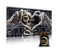 KUJKBFWJ Premium TCG Playmat with 6 Gaming Zones | 24x14 Non-Slip Rubber Surface MTG Mat | Black Play Card Storage Pouch for CCG Playmat | Human Bone Heart