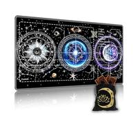 KUJKBFWJ Premium TCG Playmat with 6 Gaming Zones | 24x14 Non-Slip Rubber Surface MTG Mat | Black Play Card Storage Pouch for CCG Playmat | Occult Astrology