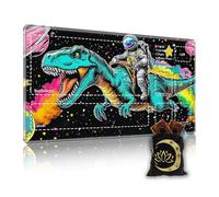 KUJKBFWJ Premium TCG Playmat with 6 Gaming Zones | 24x14 Non-Slip Rubber Surface MTG Mat | Black Play Card Storage Pouch for CCG Playmat | Cool Astronaut and Dinosaur