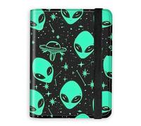 KUJKBFWJ RFID Blocking Passport Holder Wallet - Premium Leather Travel Accessories for Women & Men, Secure Card Case Organizer, 5, Aliens, 4.25 * 5.6 IN, Classic