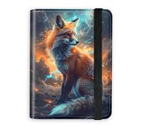 KUJKBFWJ RFID Blocking Passport Holder Wallet - Premium Leather Travel Accessories for Women & Men, Secure Card Case Organizer, 12, Mysterious Fox, 4.25 * 5.6 IN, Classic