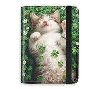 KUJKBFWJ RFID Blocking Passport Holder Wallet - Premium Leather Travel Accessories for Women & Men, Secure Card Case Organizer, 14, Little Cat Lawn, 4.25 * 5.6 IN, Classic